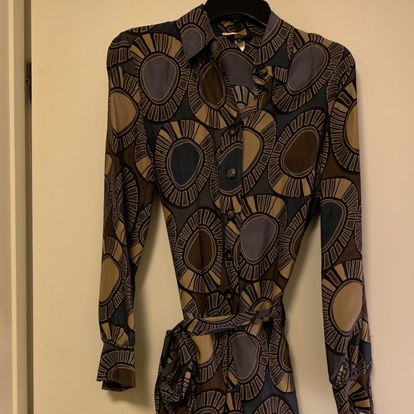 Long-Sleeve Silk Printed Dress - Picture 1 of 4